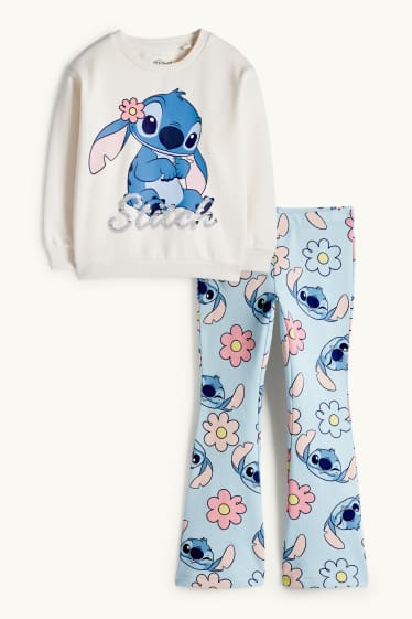 Enfants filles - Lilo & Stitch - ensemble - sweat et flared leggings - blanc crème