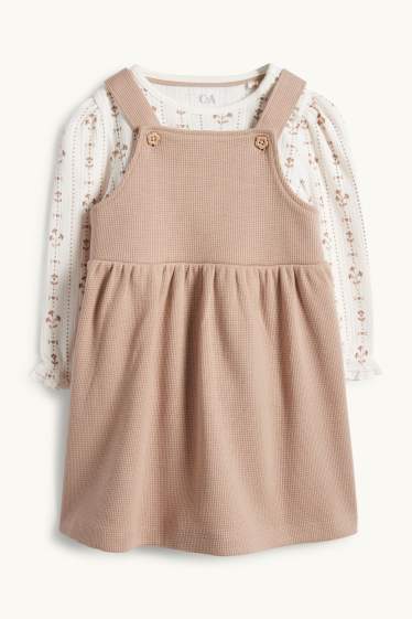 Bebeluși - fete - Floricele - compleu bebeluși - 2 piese - bej