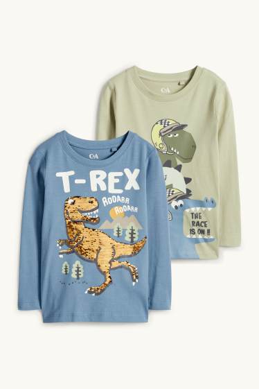 Nen - Paquet de 2 - dinosaure - samarreta de màniga llarga - blau