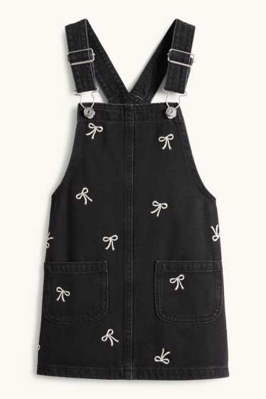 Kinder Mädchen - Schleife - Set - Langarmshirt und Jeans-Latzkleid - 2 teilig - weiß / schwarz