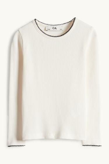 Kinder Mädchen - Schleife - Set - Langarmshirt und Jeans-Latzkleid - 2 teilig - weiß / schwarz