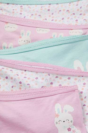 Enfants filles - Lot de 5 - lapins et fleurs - caleçons - rose
