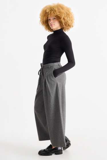 Femei - Pantaloni de stofă - talie înaltă - wide leg - cu model - gri