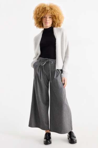 Femei - Pantaloni de stofă - talie înaltă - wide leg - cu model - gri