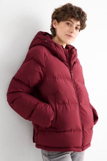 Femmes - Doudoune à capuche - finition déperlante - rouge foncé