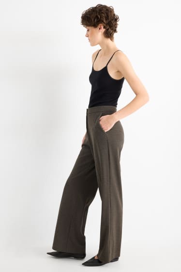 Dames - Broek - high waist - wide leg - glanseffect - donkergrijs
