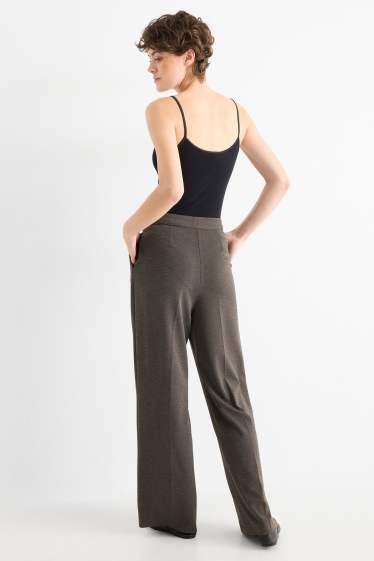 Dames - Broek - high waist - wide leg - glanseffect - donkergrijs