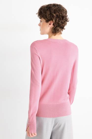 Femei - Pulover din tricot fin - roz