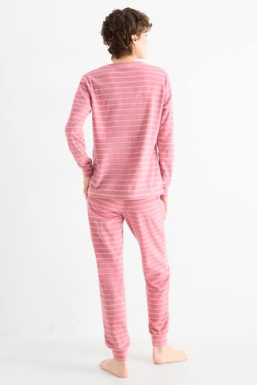 Femmes - Pyjama en polaire - à rayures - rose