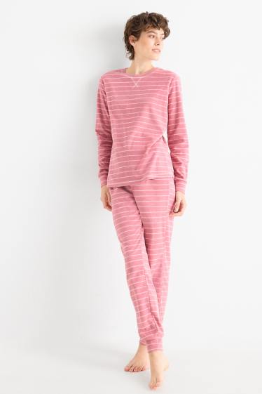 Femmes - Pyjama en polaire - à rayures - rose