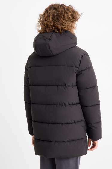 Kinder Jungen - Steppjacke mit Kapuze - wasserabweisend - schwarz