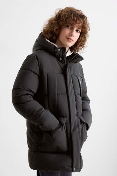 Kinder Jungen - Steppjacke mit Kapuze - wasserabweisend - schwarz