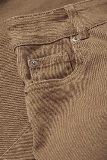 Women - Cloth trousers - mid-rise waist - barrel leg - denim-brown