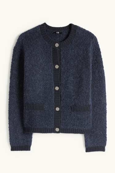 Femei - Cardigan tricotat din bouclé - albastru închis