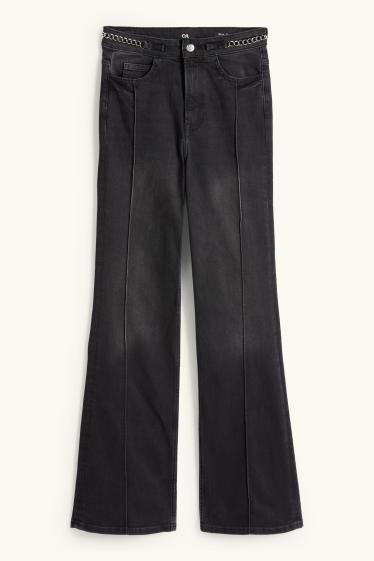 Dames - Flared jeans - high waist - jeansdonkergrijs