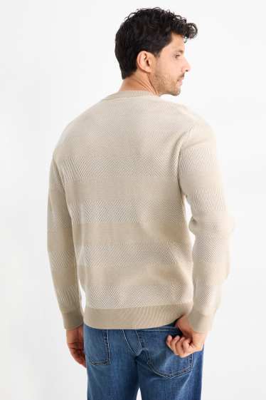 Bărbați - Pulover - cu dungi - structurat - bej deschis