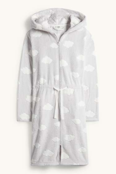 Femmes - Peignoir à capuche - à motif - gris clair