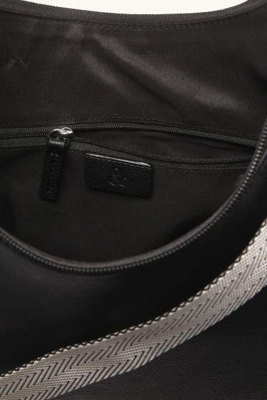 Dames - Schoudertas met afneembare draagriem - imitatieleer - zwart