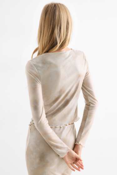 Dames - Longsleeve - slim fit - mesh - met patroon - beige
