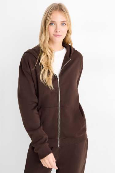 Femmes - Sweat zippé à capuche - marron foncé