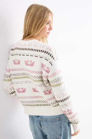 Damen - Pullover - gemustert - weiß