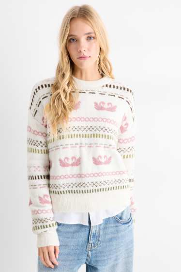 Damen - Pullover - gemustert - weiß