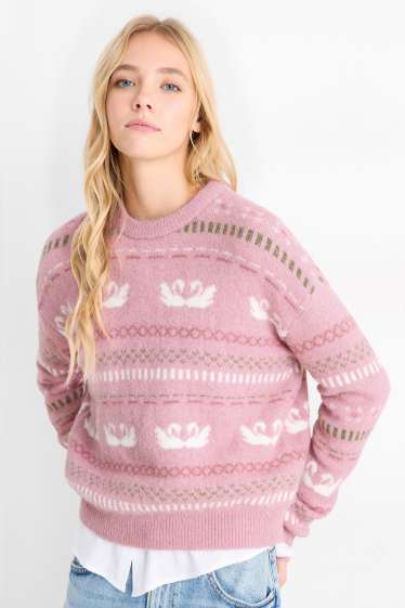 Women - Jumper - patterned - rose