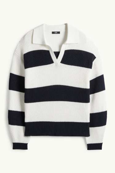 Dona - Jersei amb el coll en punta - acanalat - de ratlles - blanc/negre