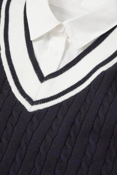 Kobiety - Sweter - w stylu 2 w 1 - wzór warkocza - ciemnoniebieski