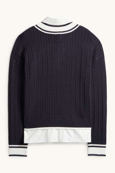 Kobiety - Sweter - w stylu 2 w 1 - wzór warkocza - ciemnoniebieski