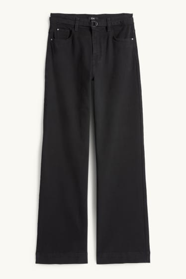 Damen - Stoffhose mit Gürtel - High Waist - Wide Leg - schwarz
