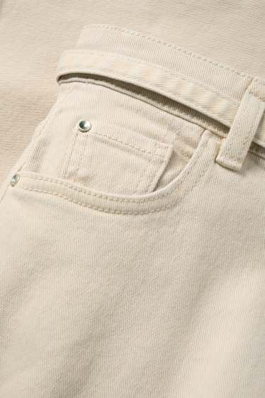 Damen - Stoffhose mit Gürtel - High Waist - Wide Leg - hellbeige