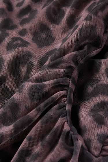 Dames - Jurk van mesh - luipaardvelprint - donkerbruin