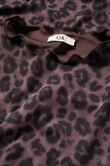 Dames - Jurk van mesh - luipaardvelprint - donkerbruin