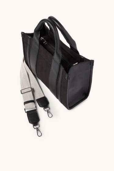 Donna - Shopper piccola con spallaccio staccabile - similpelle - nero