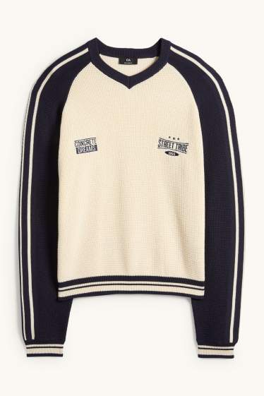 Bărbați - Pulover cu decolteu în V - structurat - negru / nej