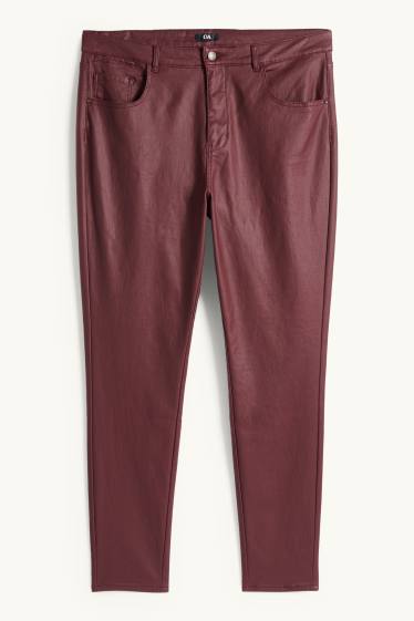 Femei - Pantaloni de stofă - talie înaltă - skinny fit - imitație de piele - bordo