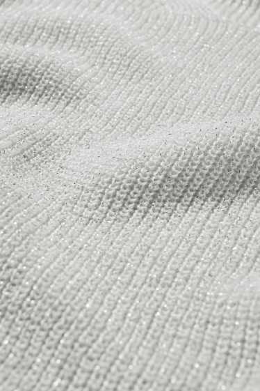 Femmes - Pull avec encolure en V - effet brillant - blanc pur