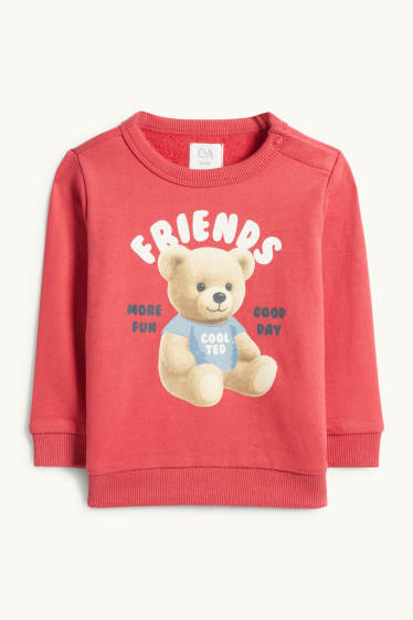 Bebeluși - băieți - Ursuleț de pluș - bluză de molton bebeluși - roșu