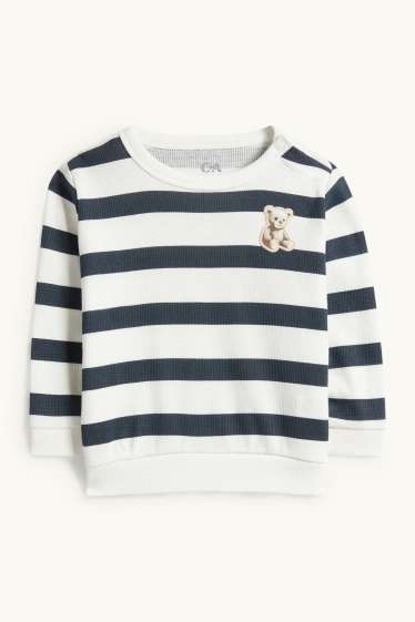 Bebeluși - băieți - Ursuleț - bluză de molton bebeluși - cu dungi - structurată - albastru închis / alb-crem