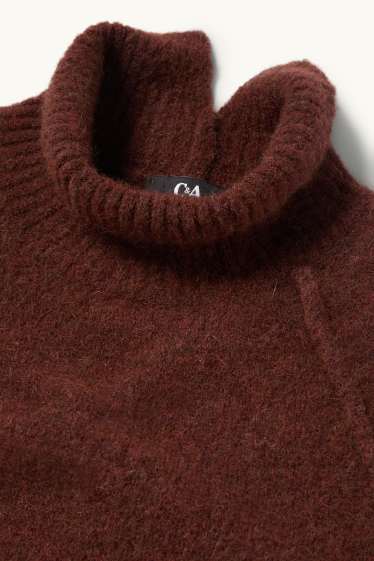 Dona - Jersei amb coll alçat - mescla d’alpaca - marró fosc