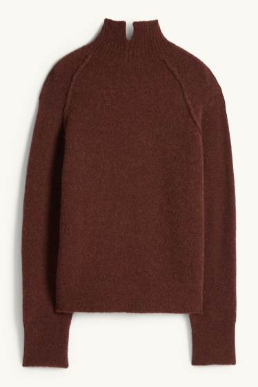 Dona - Jersei amb coll alçat - mescla d’alpaca - marró fosc