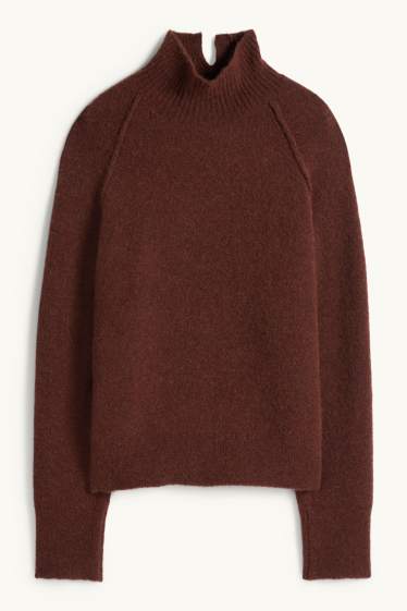 Dona - Jersei amb coll alçat - mescla d’alpaca - marró fosc