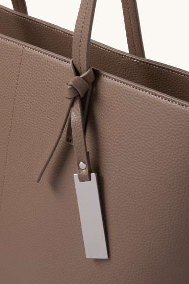 Dámské - Velká kabelka shopper - imitace kůže - světle hnědá