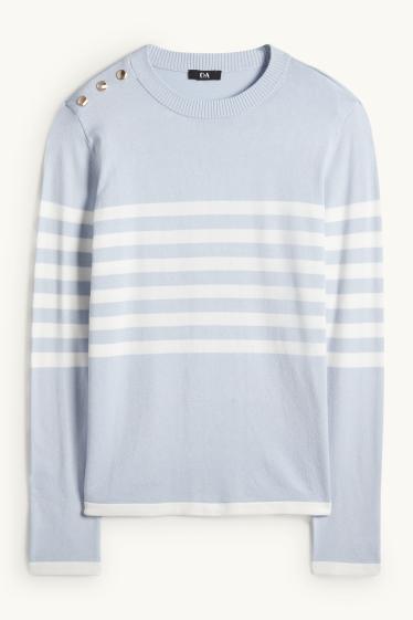 Dámské - Svetr - pruhovaný - bílá / světle modrá