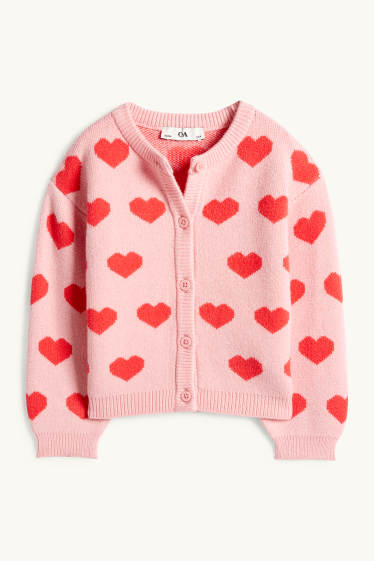 Enfants filles - Cœurs - gilet de maille - rose