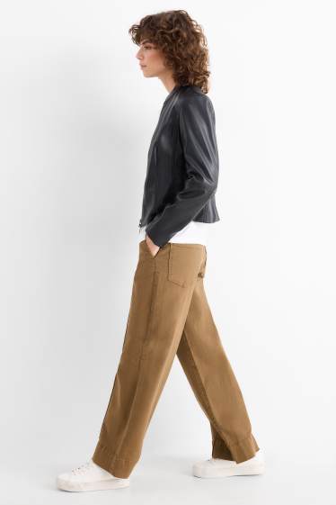 Women - Cloth trousers - high waist - wide leg - khaki