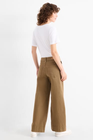 Women - Cloth trousers - high waist - wide leg - khaki