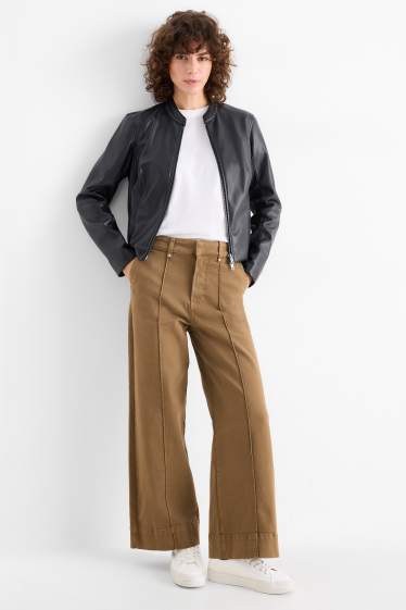 Women - Cloth trousers - high waist - wide leg - khaki