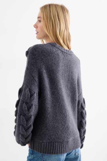 Femmes - Pull - motif tressé - bleu foncé